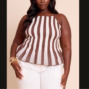 Striped Brown and White Women's Top